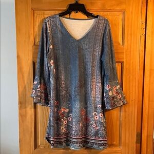 Floral Blue Dress with Bell Sleeves